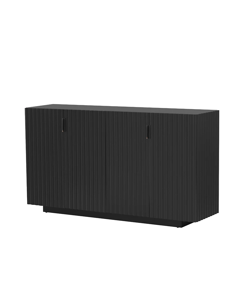 Streamdale Furniture 4 Wavy Doors Ample Storage Space Sideboard with Adjustable Shelves and Retro Copper Handles for Dining Room and Living Room (Blac