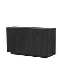 Streamdale Furniture 4 Wavy Doors Ample Storage Space Sideboard with Adjustable Shelves and Retro Copper Handles for Dining Room and Living Room (Blac