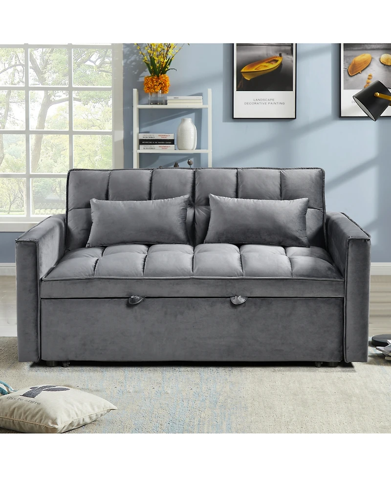 Streamdale Furniture Modern flannel double sofa with folding bed, small double sofa with three in one convertible sofa bed, adjustable backrest and st