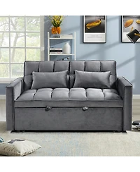Streamdale Furniture Modern flannel double sofa with folding bed, small double sofa with three in one convertible sofa bed, adjustable backrest and st