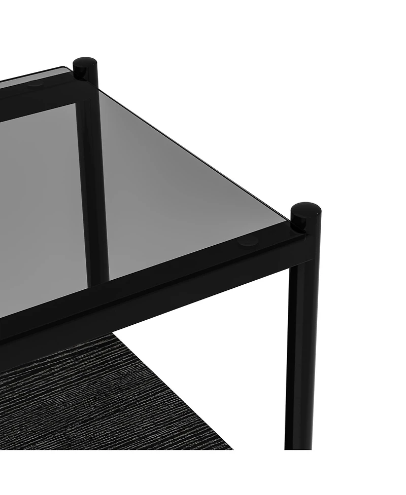 Set of 2 Rectangle End Table, Tempered Glass Tabletop with Mdf layer, Modern Table for Living Room, Gray Glass