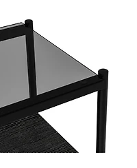 Set of 2 Rectangle End Table, Tempered Glass Tabletop with Mdf layer, Modern Table for Living Room, Gray Glass
