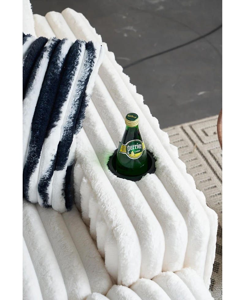 Streamdale Furniture 61.42Inch Square Arm Loveseat With Ottoman, 2PCS Back Cushions and 4PCS Toss Pillows, Cup Holder, Bluetooth Speaker, Wireless Cha