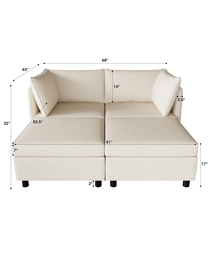 Streamdale Furniture Love Seat Couches, Chaise Longue Mid Century Modern Sofa Couch With Storage for Small Spaces, Living Room