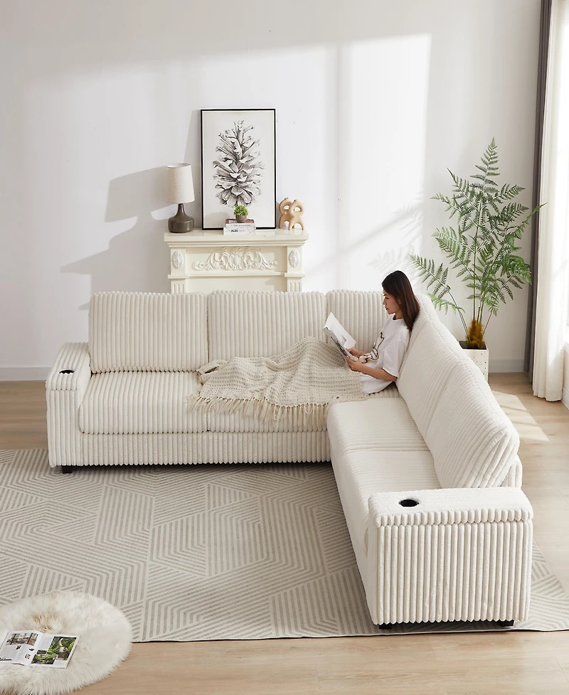 Streamdale Oversized Corduroy Corner Sofa with Storage and Amenities