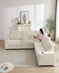Streamdale Oversized Corduroy Corner Sofa with Storage and Amenities