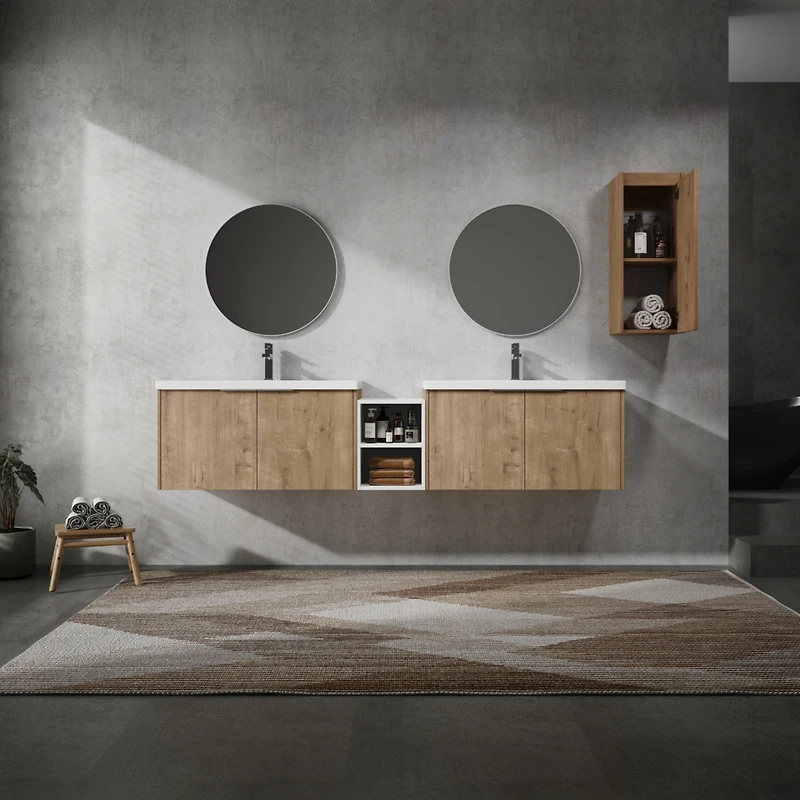 Streamdale Furniture 84" Wall-Mounted Bathroom Vanity With Sink and Side Cabinet, Soft Close Doors