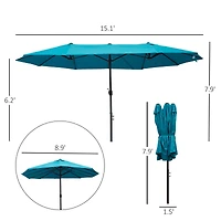 Extra Large 15ft Patio Umbrella, Double-Sided Outdoor Umbrella with Crank Handle and Air Vents for Backyard, Deck, Pool, Market, Blue