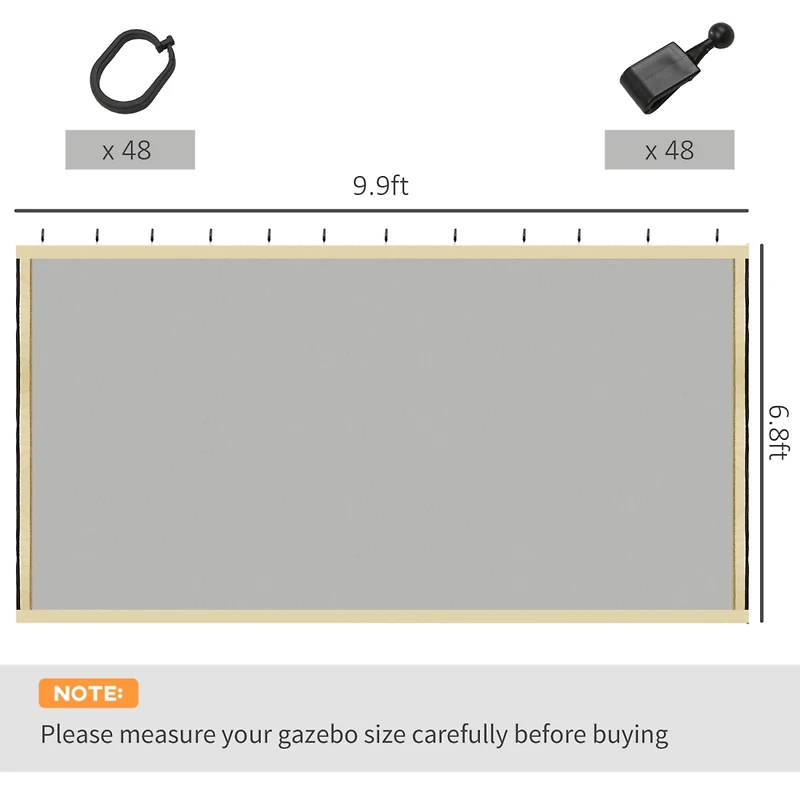 10' x 10' Replacement Mesh Sidewall Netting for Patio Gazebos and Canopy Tents with Zippers (Sidewall Only), Beige