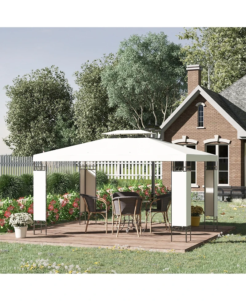 10' x 13' Patio Gazebo, Double Roof Outdoor Gazebo Canopy Shelter with Screen Decorate Corner Frame, for Garden, Lawn, Backyard and Deck, Cream White