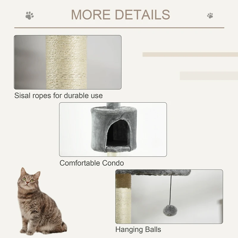 85.5" Cat Tree Height Adjustable Floor-to-Ceiling 4-Tier Kitty Climbing Activity Center Condo Cat Toy with Scratching Post Hanging Balls Play Res