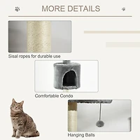 85.5" Cat Tree Height Adjustable Floor-to-Ceiling 4-Tier Kitty Climbing Activity Center Condo Cat Toy with Scratching Post Hanging Balls Play Res