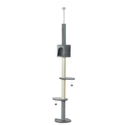 85.5" Cat Tree Height Adjustable Floor-to-Ceiling 4-Tier Kitty Climbing Activity Center Condo Cat Toy with Scratching Post Hanging Balls Play Res