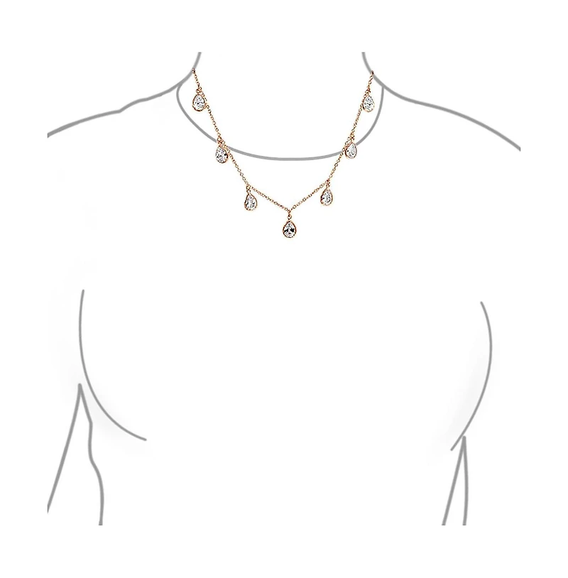 Bling Jewelry Multi Tear Drops Rose Gold Plated Brass Chain Cubic Zirconia Necklace Earrings Set