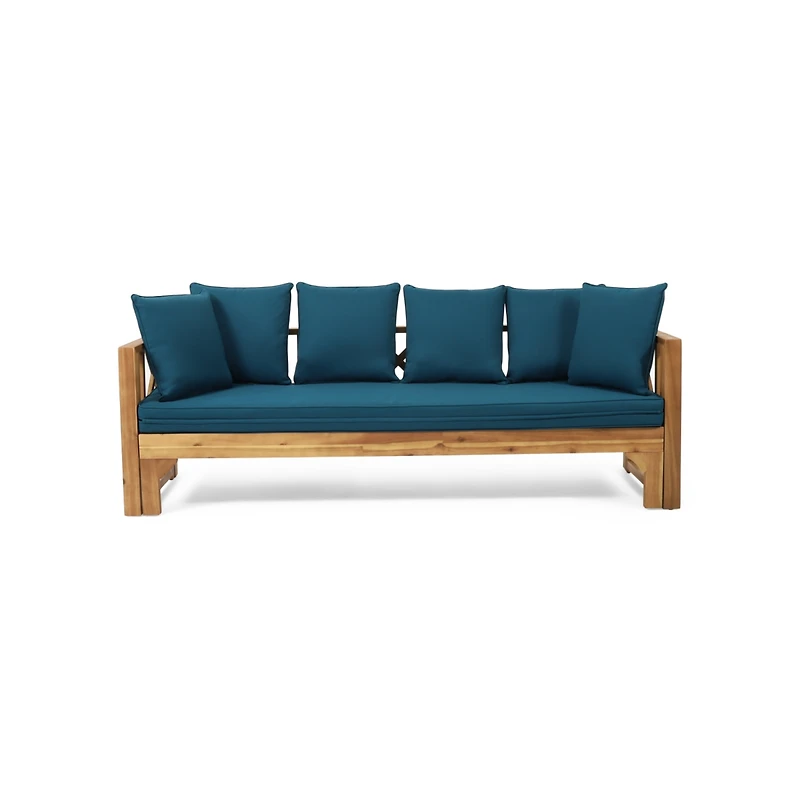 Streamdale Rustic Acacia Wood Expandable Daybed With Water-Resistant Cushions