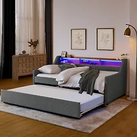 Streamdale Adjustable Linen Sofa Bed with Led Lights and Storage