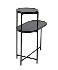 Streamdale Furniture Round Coffee Table with Storage Tray 2 Tier Oval End Tables Wooden Small Side Table for Living Room (Black)