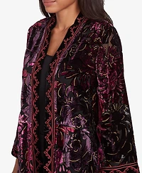 Ruby Rd. Petite Velvet Burnout Embroidered Open Front Cardigan Jacket