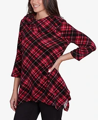 Ruby Rd. Petite Plaid Chenille Ribbed Knit Split Cowl Neck Top