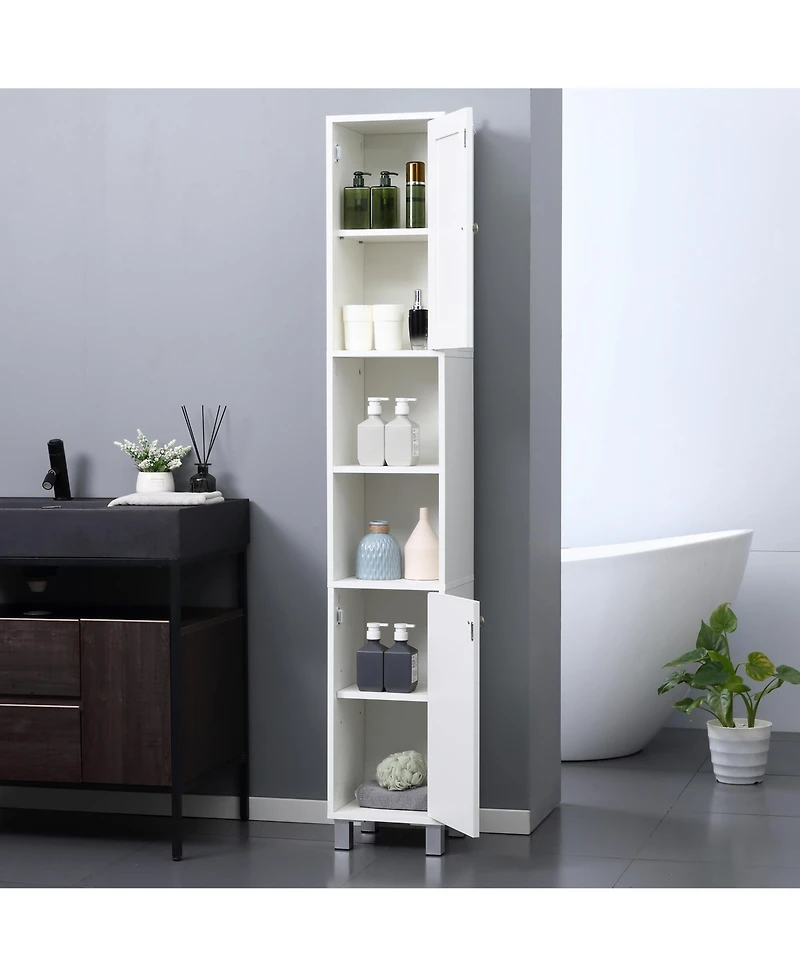 Tall Bathroom Storage Cabinet with Mirror, Wooden Freestanding Tower Cabinet with Adjustable Shelves, for Bathroom, or Living Room, White