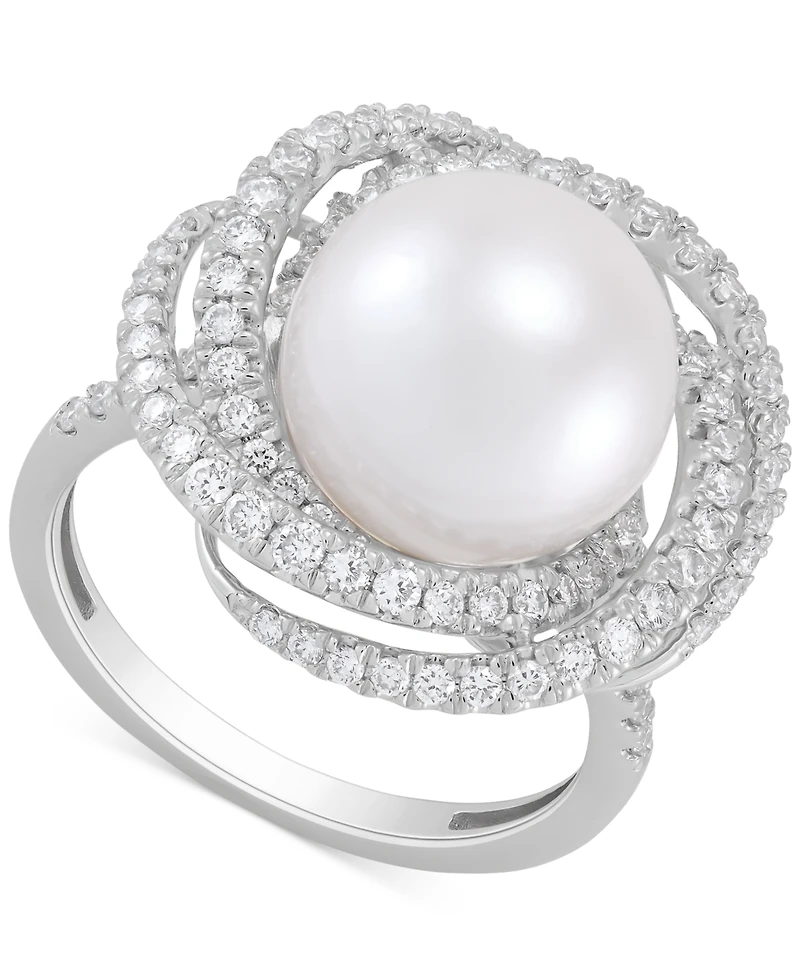 Grown With Love Cultured Freshwater Pearl (11mm) & Lab Grown Diamond (3/4 ct. t.w.) Love Knot Ring in 14k White Gold