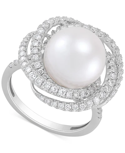 Grown With Love Cultured Freshwater Pearl (11mm) & Lab Grown Diamond (3/4 ct. t.w.) Love Knot Ring in 14k White Gold