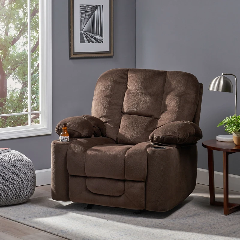 Streamdale Furniture Luxurious Manual Recliner Chair In Chocolate With Skin-Friendly Fabric And Dual Cup Holders