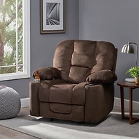 Streamdale Furniture Luxurious Manual Recliner Chair In Chocolate With Skin-Friendly Fabric And Dual Cup Holders