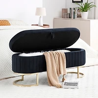 Streamdale Furniture Storage Bench Bedroom Bench, Velvet Oval Upholstered End of Bed Bench with Golden Metal Legs,50" Modern Storage Ottoman Bench for