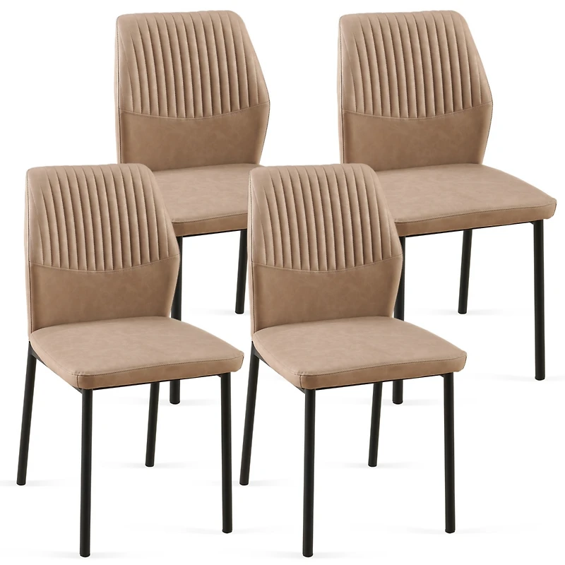 Simplie Fun Beige Pu Leather Dining Chairs Living Room Chair Modern Kitchen Armless Side Chair with Metal Legs(Set of 4)