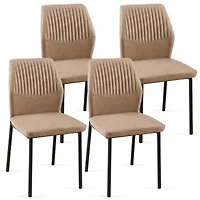 Simplie Fun Beige Pu Leather Dining Chairs Living Room Chair Modern Kitchen Armless Side Chair with Metal Legs(Set of 4)