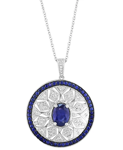 Effy Sapphire (1-7/8 ct. t.w.) & Diamond (1/3 ct. t.w.) Mandala Openwork 18" Pendant Necklace in Sterling Silver
