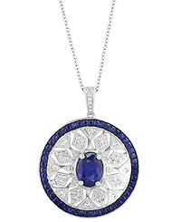 Effy Sapphire (1-7/8 ct. t.w.) & Diamond (1/3 ct. t.w.) Mandala Openwork 18" Pendant Necklace in Sterling Silver