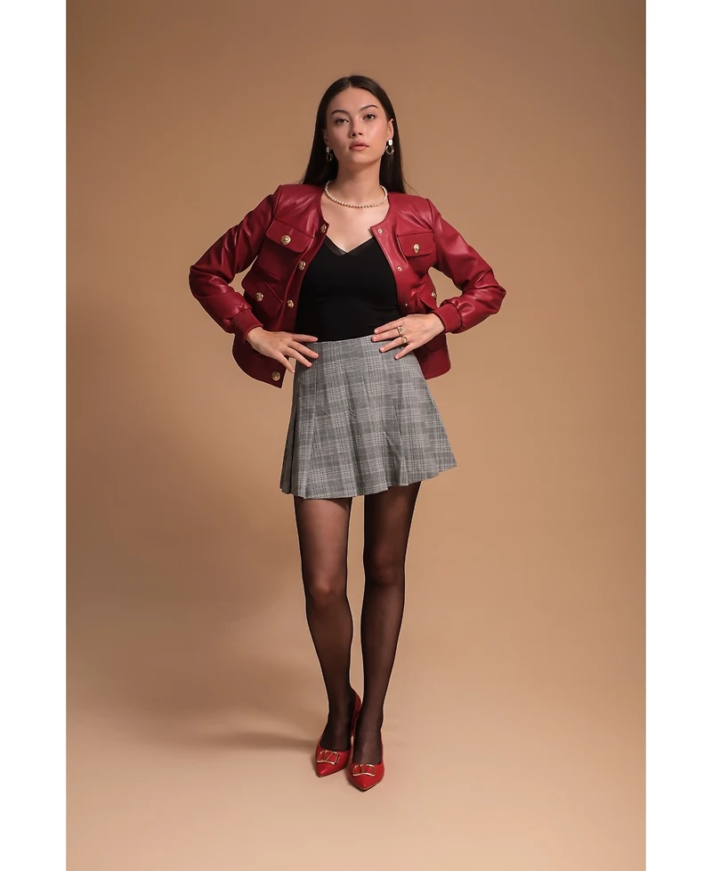 Furniq Uk Women's Leather Jacket, Burgundy, Created for Macy's