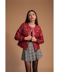 Furniq Uk Women's Leather Jacket, Burgundy, Created for Macy's