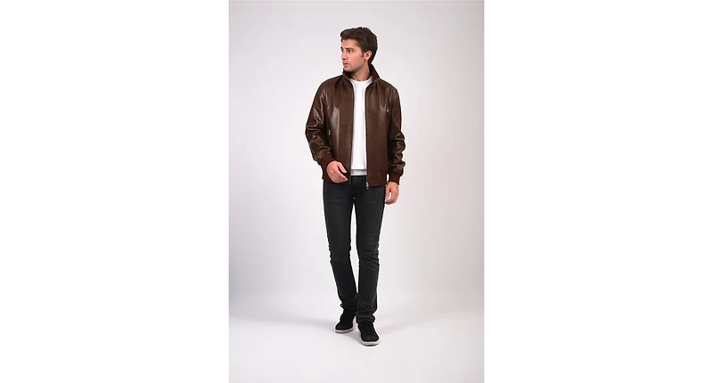 Men's Leather Jacket, Brown, Created for Macy's