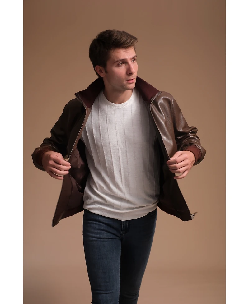 Men's Leather Jacket, Brown, Created for Macy's