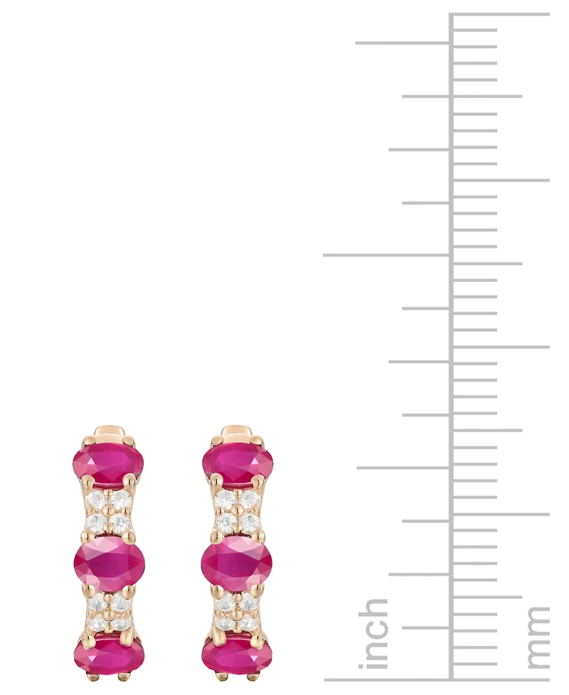 Ruby (1-1/3 ct. t.w.) & Diamond (1/6 Oval Small Hoop Earrings 14K Gold, 0.5" (Also available Emerald Sapphire)