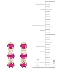 Ruby (1-1/3 ct. t.w.) & Diamond (1/6 Oval Small Hoop Earrings 14K Gold, 0.5" (Also available Emerald Sapphire)