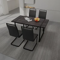 Streamdale Furniture 59" Rural Industrial Rectangular Mdf Black Dining Table Set and Pu Armless Dining Chair Set, 4 pieces. Kitchen Black Metal Table