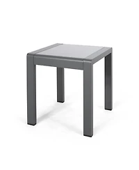 Streamdale Stylish Aluminum End Table With Frosted Glass Top For Outdoor Seating