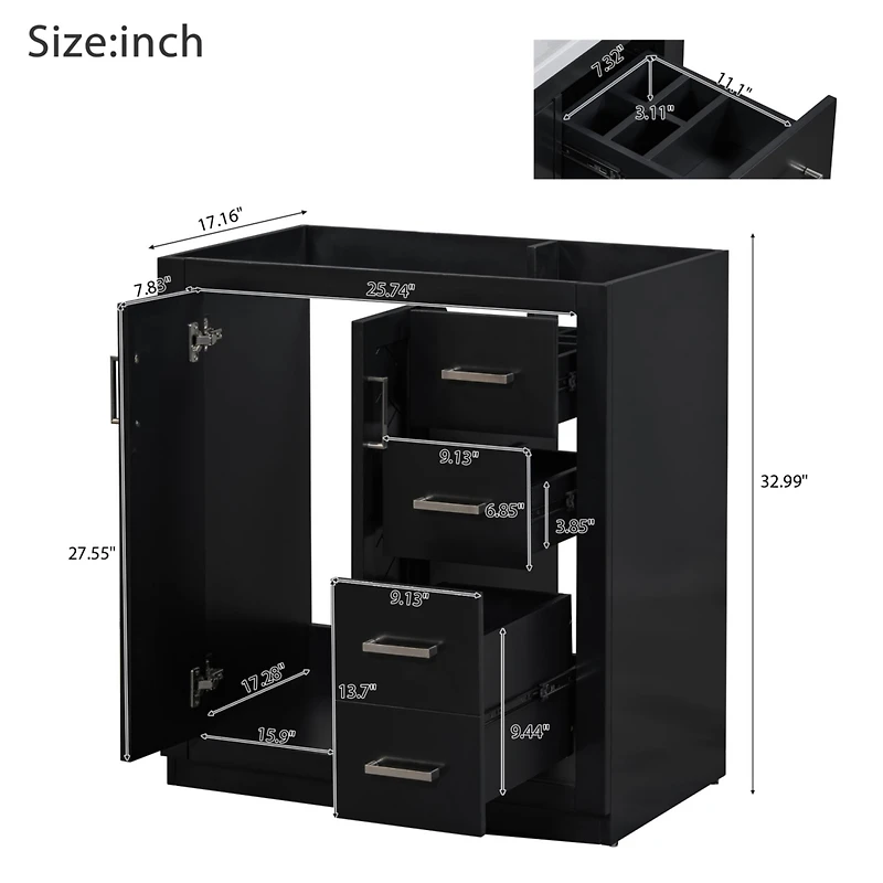 Streamdale Freestanding 30" Wood Vanity Cabinet with Soft-Close Drawers and Doors