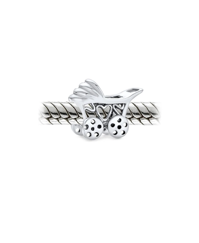 Bling Jewelry New Mom Carriage Stroller Charm Bead in Oxidized Sterling Silver for Bracelet