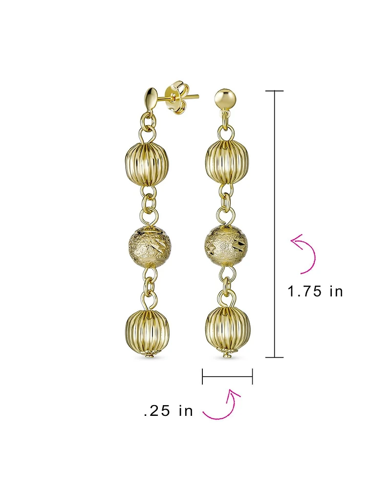 Bling Jewelry Multi Spheres Linear Dangle Ball Earrings Gold Plated 6MM