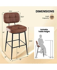 Costway Set of 2 Bar Stools with Padded Seat Footrest & Metal Legs Pu Leather for Kitchen
