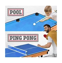 SereneLife 4-in-1 Multi-Function Game Table with Pool, Hockey, Shuffleboard, and Ping Pong