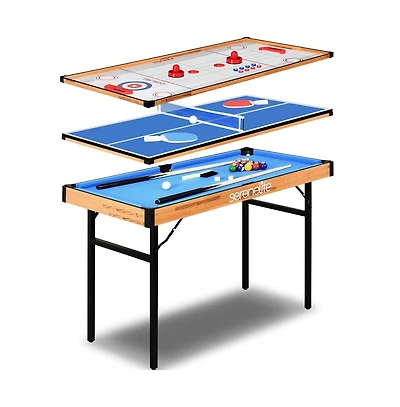 SereneLife 4-in-1 Multi-Function Game Table with Pool, Hockey, Shuffleboard, and Ping Pong