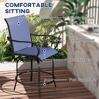 Outdoor Bar Stools with Armrests, Set of 2 360 Swivel Bar Height Patio Chairs with High-Density Mesh Fabric, Steel Frame Dining Chairs for Balcony, Po