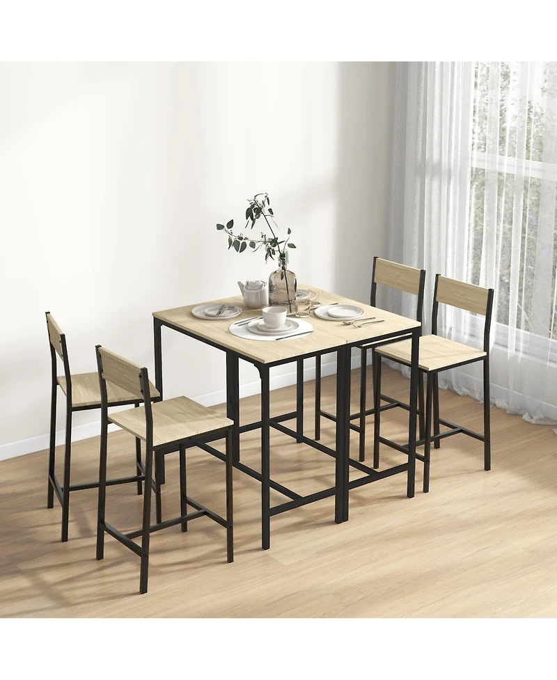 3 Piece Bar Table and Chairs, Industrial Dining Table Set for 2, Counter Height Kitchen Table with Bar Stools, Breakfast Table Set for 2 for Small Spa