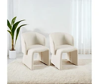 Simplie Fun Modern Accent Chair White Single Sofa Chair, Upholstered Side Chair Teddy Comfy Chair for Dining Room/Bedroom/Living Room/Reception-Off Wh